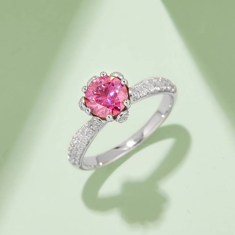 直臂豪镶花神S925银镀白金MoissaniteWomen's Ring1ctD级